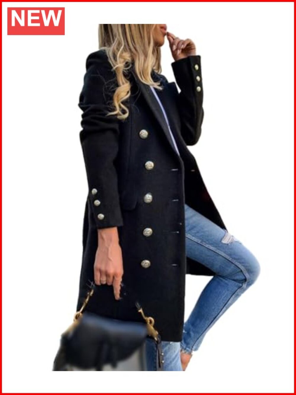 Women's Double Breasted Wool Blend Long Blazer Winter Coat Jacket